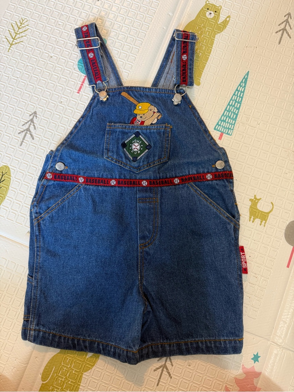 Vintage Denim Baseball Short Overalls for Kids - Blue